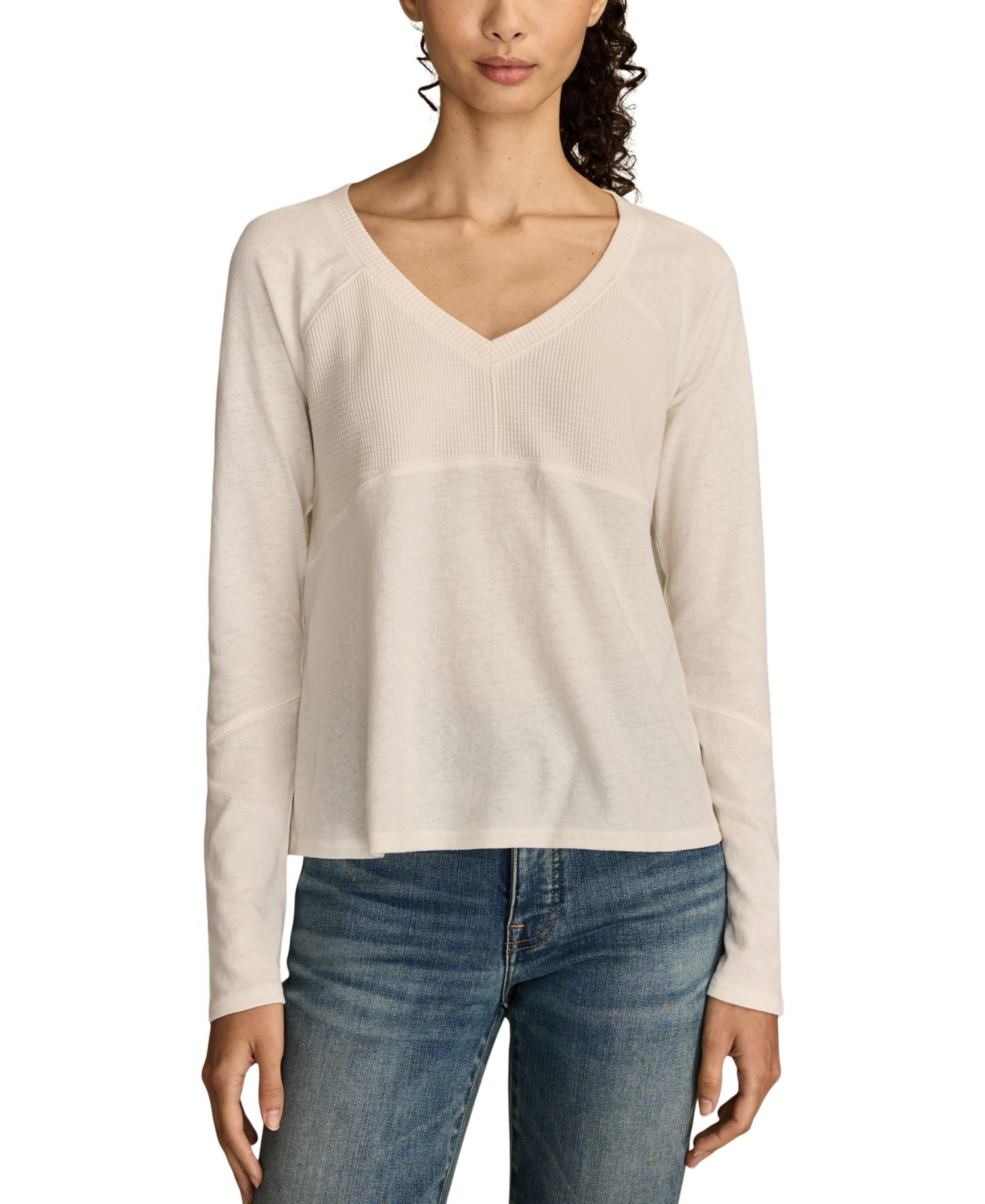 Women's Waffle Mix V-Neck Top