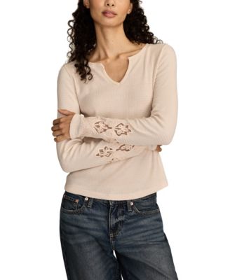 Women's Cutwork Notch Neck Top