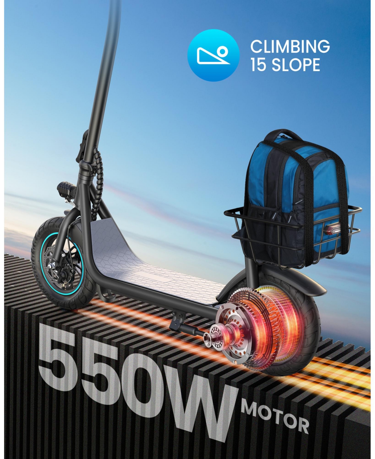FormnestCastle Electric Scooter for Adults, Electric Scooters with Basket, Max 20 Miles & 18.6MPH Power by 550W, Foldable Adult Scooter