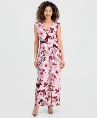 Petite Floral Print Sleeveless Gown