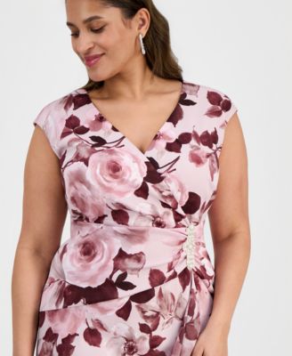 Plus Size Floral-Print Surplice-Neck Gown