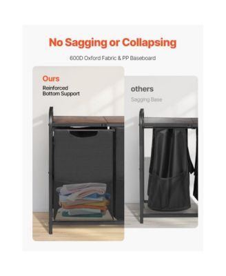 2-Section Laundry Sorter with Pull-Out Bags and Wooden Top