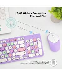 Wireless Keyboard and Mouse Combo, Typewriter Keyboard with Round Keycaps, 2.4GHz Wireless Keyboard Mouse for Computer, Desktop, Laptop