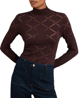REISS - Women's Laser-Cut Funnel-Neck Knit Top