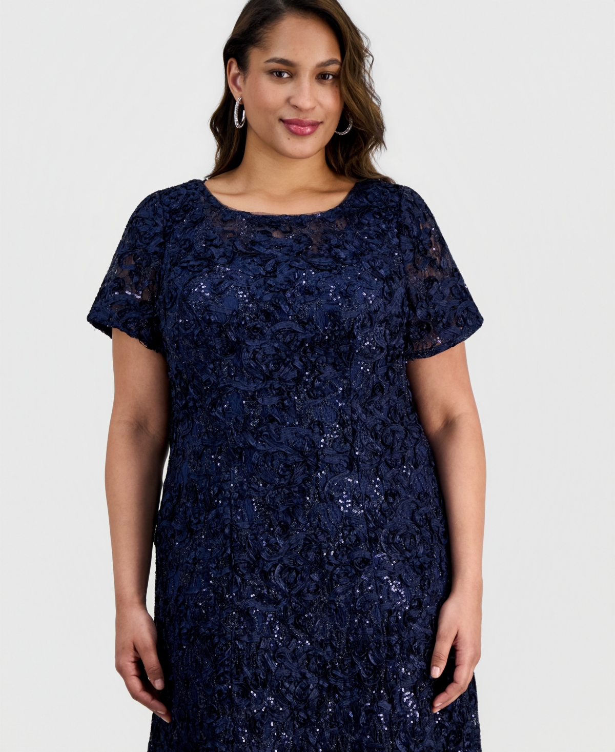 Alex Evenings Plus Sequined Soutache Lace A-Line Gown