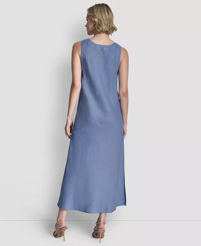Women's Linen Panelled V-Neck Midi Dress - thumbnail 7