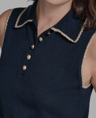 Women's Cotton Tipped Collared Sleeveless Knit Top