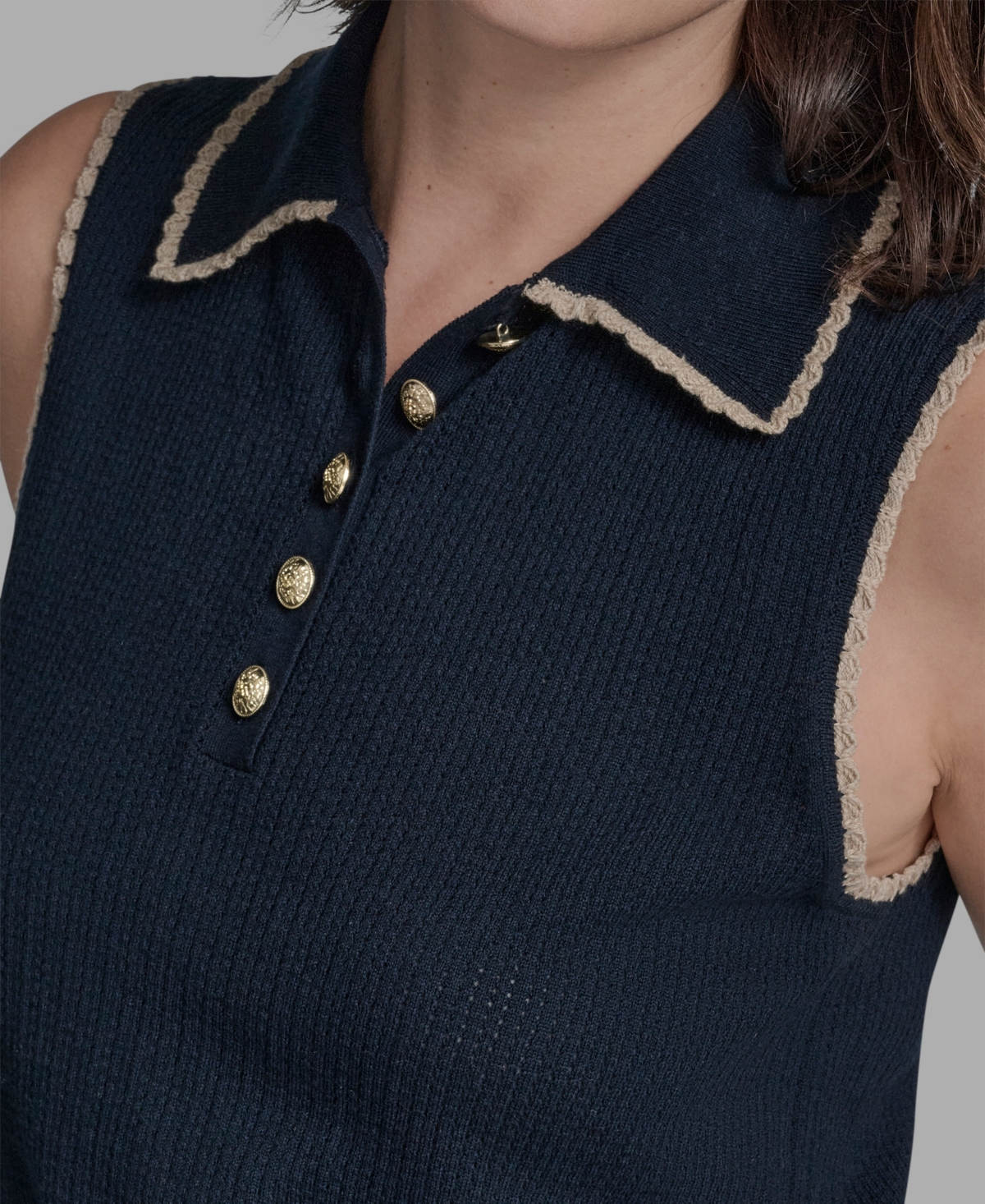 Bcbg Women's Cotton Tipped Collared Sleeveless Knit Top