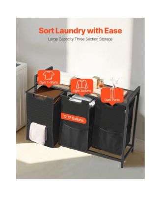 Laundry Sorter Cart with 3 Bags, Metal Frame, and Wood Top