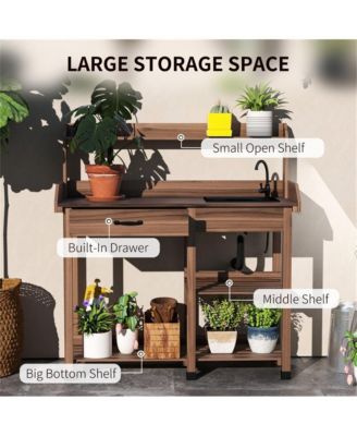 Garden Storage Work Bench with Open Shelves and Tool Space