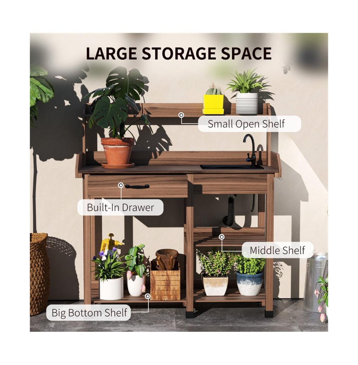 Garden Storage Work Bench with Open Shelves and Tool Space