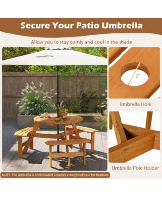 Round Picnic Table Set for 6 with Umbrella Hole