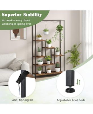 6-Tier Tall Metal Plant Stand 71-Inch Indoor Plant Shelf with 10 Hanging Hooks