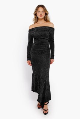 Women's Shapewear Metallic Knit Long Sleeve Slim Mermaid Maxi Dress