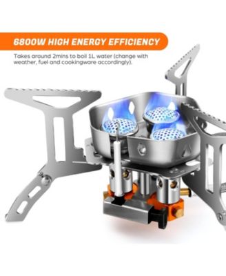 6800W Windproof Camp Stove Camping Gas Stove with Fuel Canister Adapter, Piezo Ignition, Carry Case, Portable Collapsible Stove Burner for Outdoor