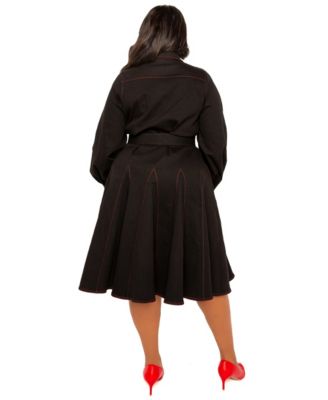 Plus Size Denim Belt Shirt Dress