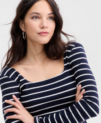 Women's Chrystle Square-Neck Striped Long-Sleeve Top