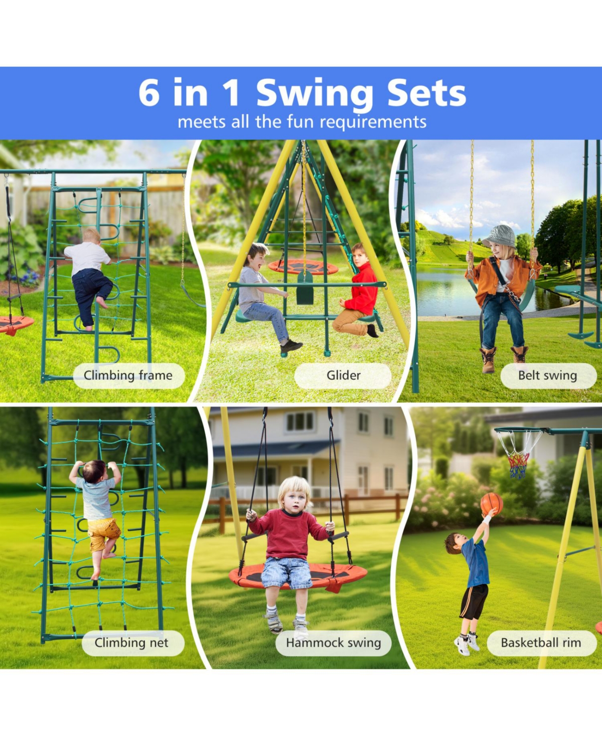 Streamdale Furniture Boys Streamdale Indoor/Outdoor Metal Swing Set with Safety Belt for Backyard