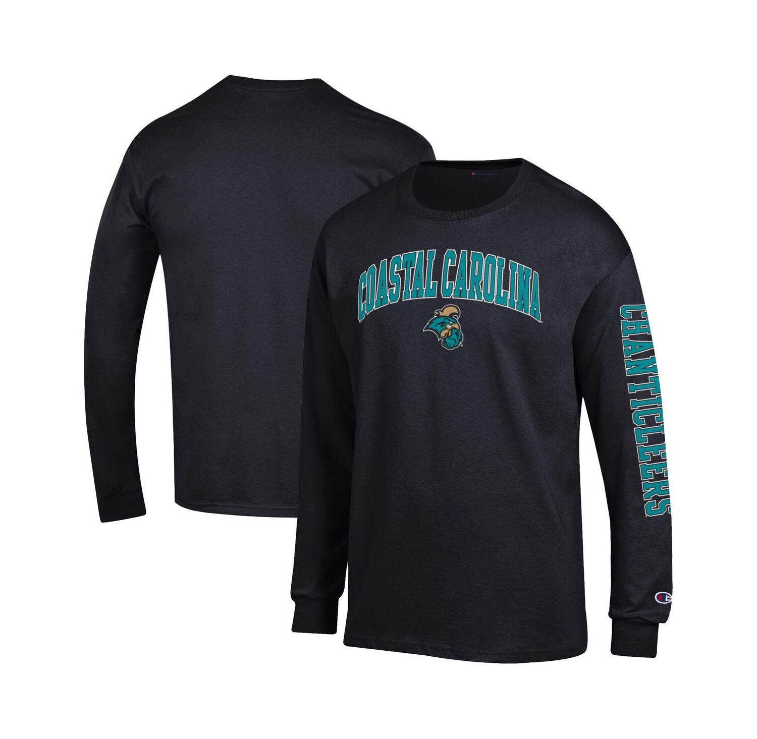 Men's Black Coastal Carolina Chanticleers Arch Over Logo 2-Hit Long Sleeve T-Shirt