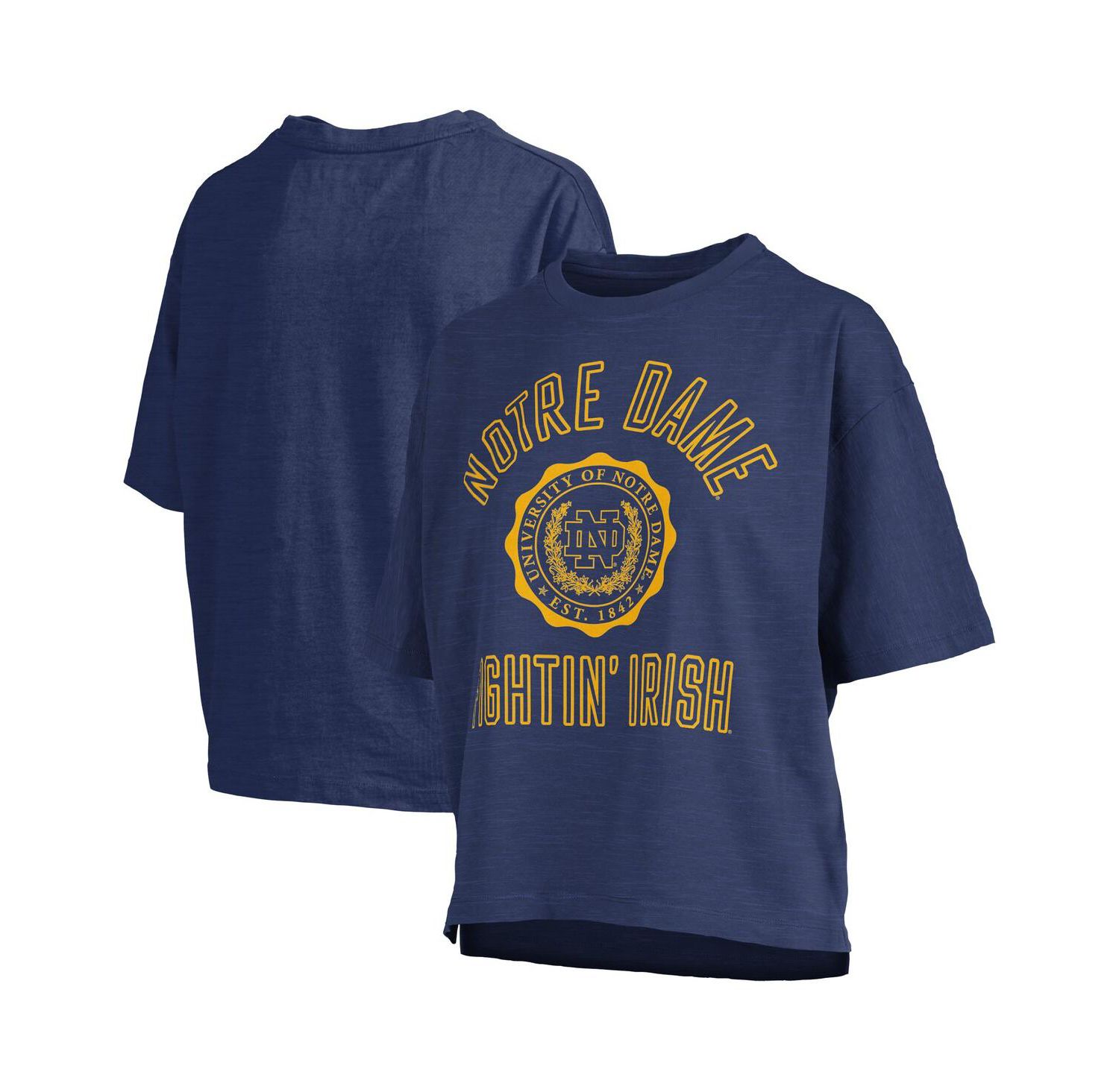 Women's Navy Notre Dame Fighting Irish Motley Crew Bishop Waist Length Oversized T-Shirt