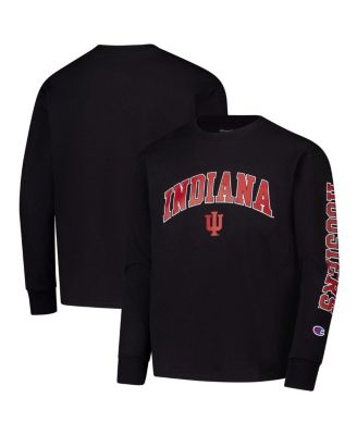 Champion - Big Boys and Girls Black Indiana Hoosiers Distressed Arch Over Logo Long Sleeve T-Shirt