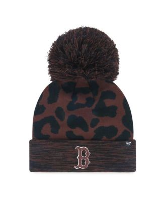 Women's Brown Boston Red Sox Rosette Cuffed Knit Hat with Pom
