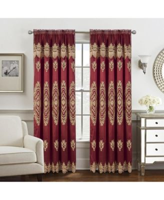 Dayton Emb Attached Valance Backing Blackout Window Curtains 50" x 84" Burgundy/Gold