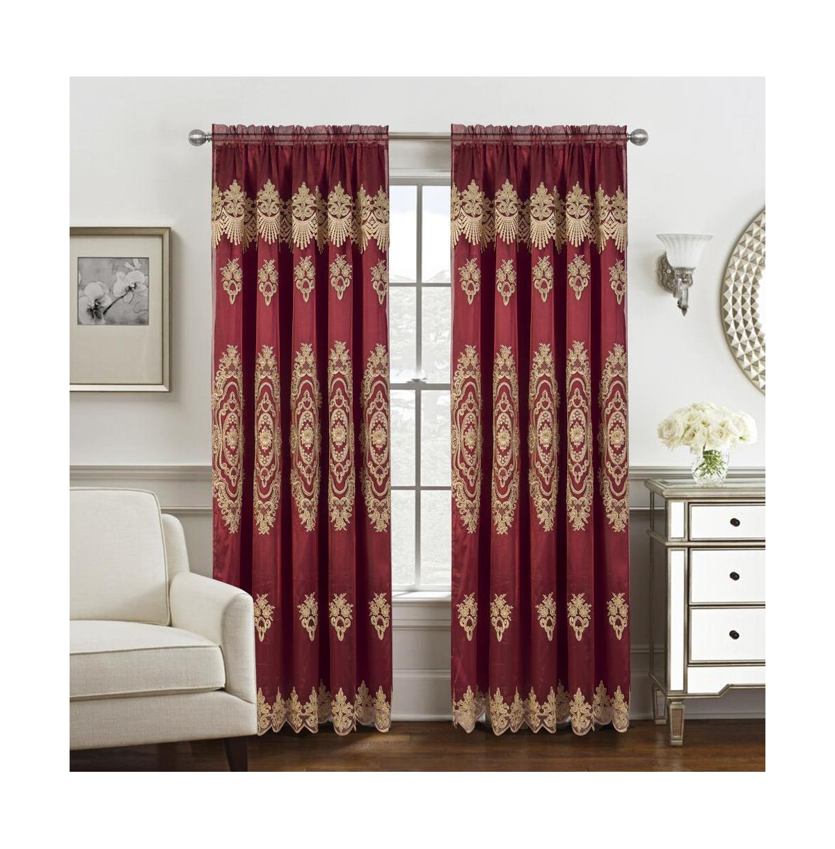 Rt Designers Collection Dayton Emb Attached Valance Backing Blackout Window Curtains 50" x 84" Burgundy/Gold