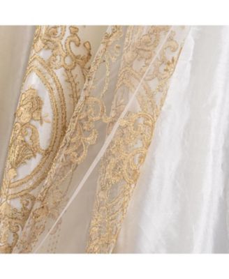 Daisy Embroidery Grommet Curtain Panel With Attached Valance 54" x 84" Beige/Gold