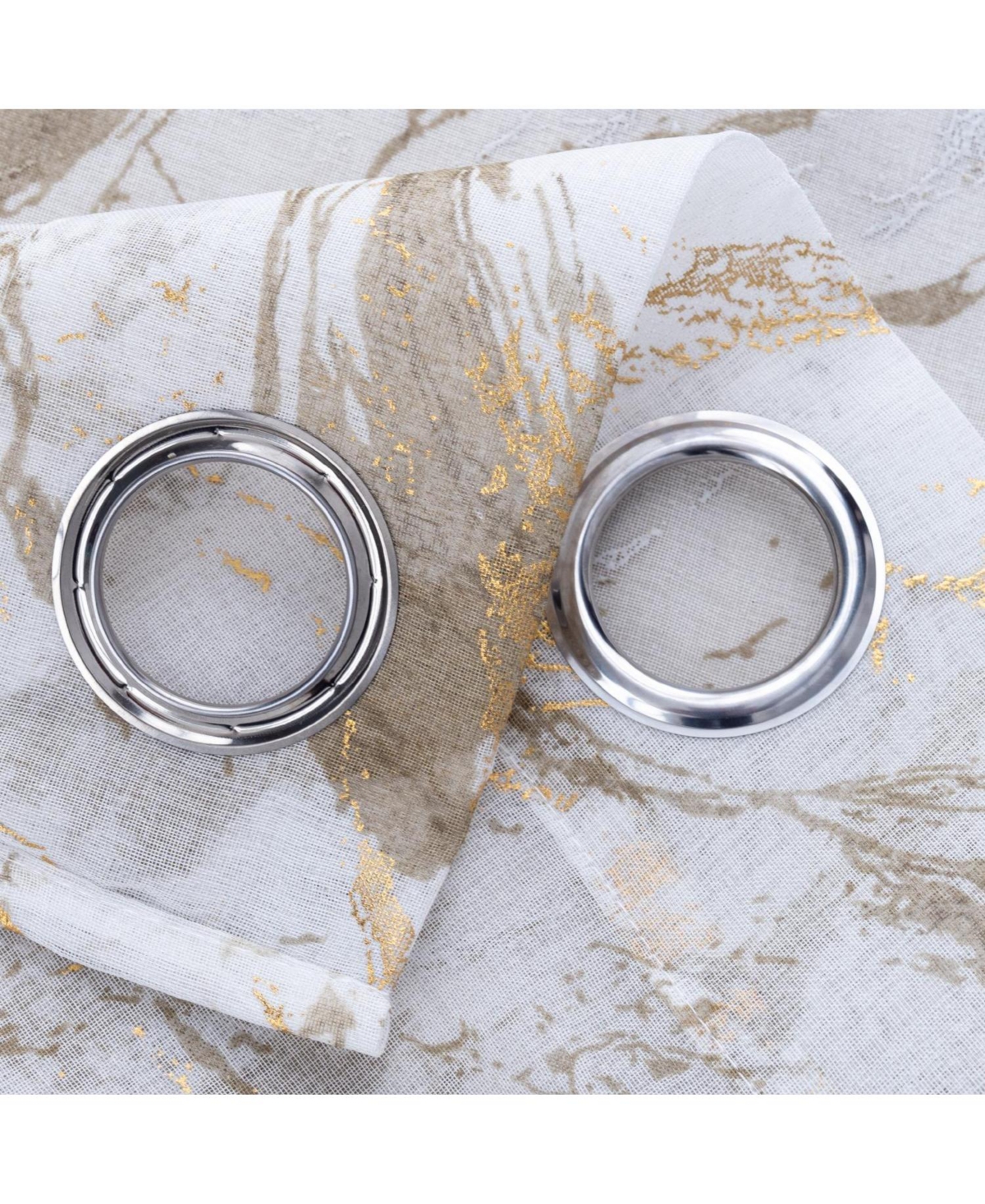 Rt Designers Collection Marble Grommet Metallic Sheer Printed Doily Curtain Panel 54" x 84" Taupe