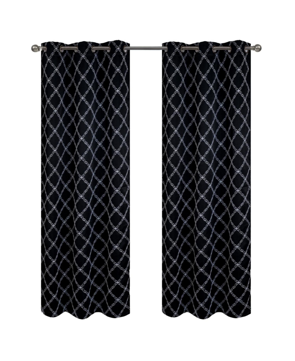 Rt Designer Collection Gable Embroidered Blackout Luxurious Decorative Grommet Curtain Panel 54" x 95" Black
