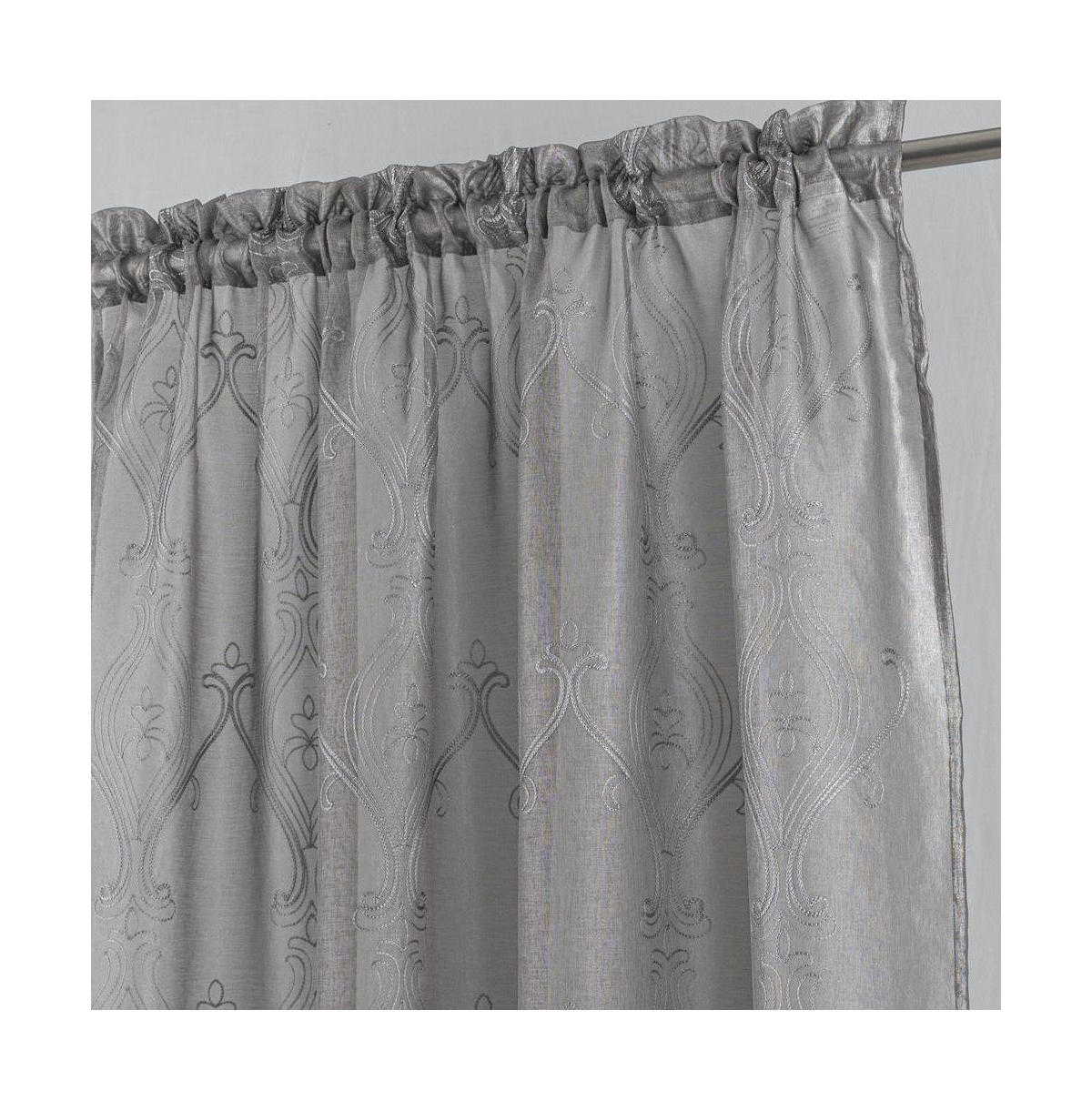 Rt Designers Collection Pearl Emb Metallic Doily Rod Pocket Room Darkening Window Curtain Panel for Bedroom 54" x 95" Charcoal