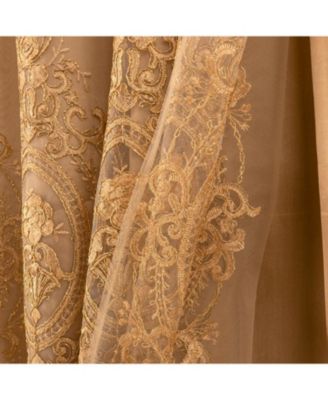 Daisy Embroidery Grommet Curtain Panel With Attached Valance 54" x 84" Gold/Gold