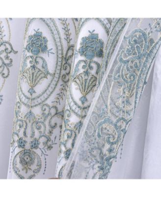 Daisy Embroidery Grommet Curtain Panel With Attached Valance 54" x 84" Ivory/Teal