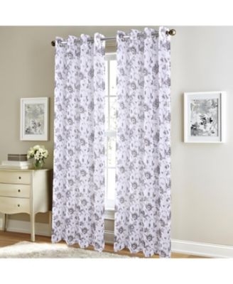 Meadow Grommet Metallic Sheer Printed Doily Curtain Panel 54" x 95" Grey