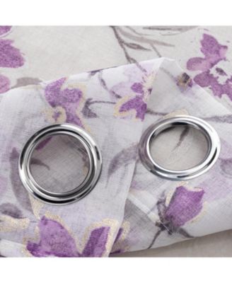 Meadow Grommet Metallic Sheer Printed Doily Curtain Panel 54" x 95" Lilac