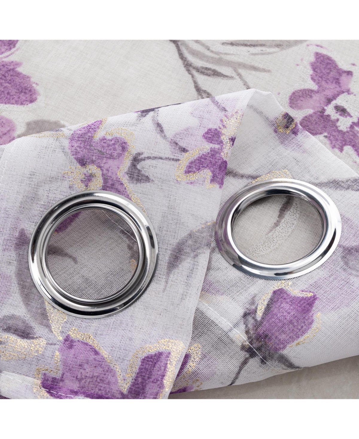 Rt Designers Collection Meadow Grommet Metallic Sheer Printed Doily Curtain Panel 54" x 95" Lilac