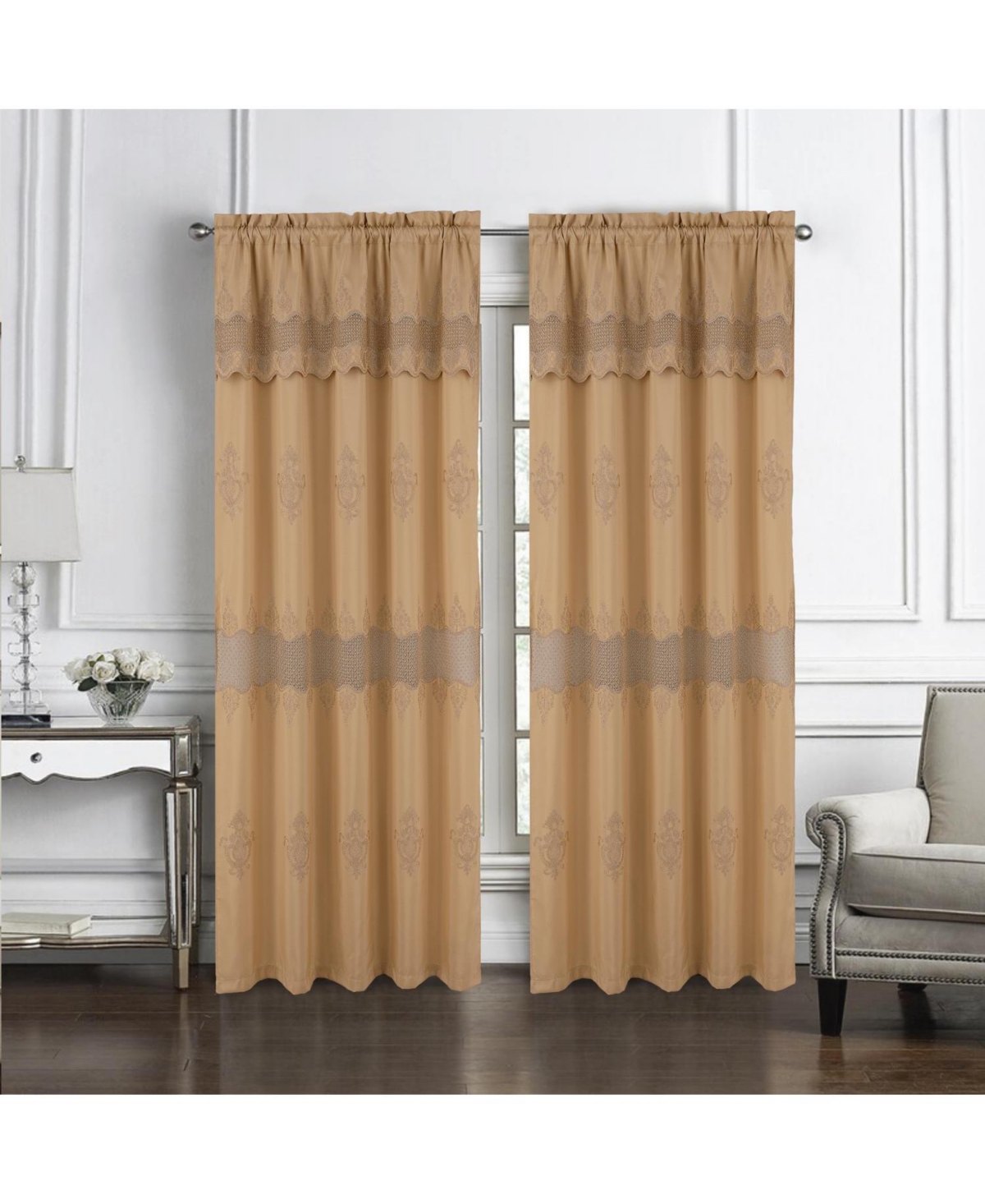 Rt Designers Collection Debbie Macrame Construction 3" Rod Pocket Curtain Panel 54" x 84" Gold/Gold