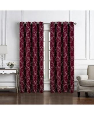 RT Designer Collection Kimber Embroidered Blackout Luxurious Decorative Grommet Curtain Panel 54" x 84" Burgundy