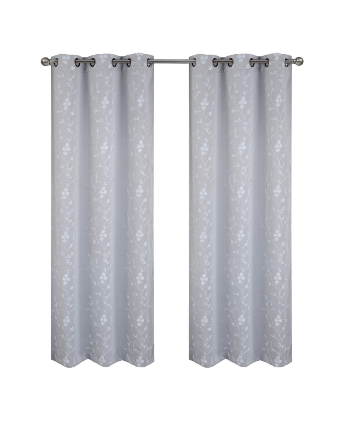 Rt Designer Collection Lilian Embroidered Blackout Luxurious Decorative Grommet Curtain Panel 54" x 95" Silver