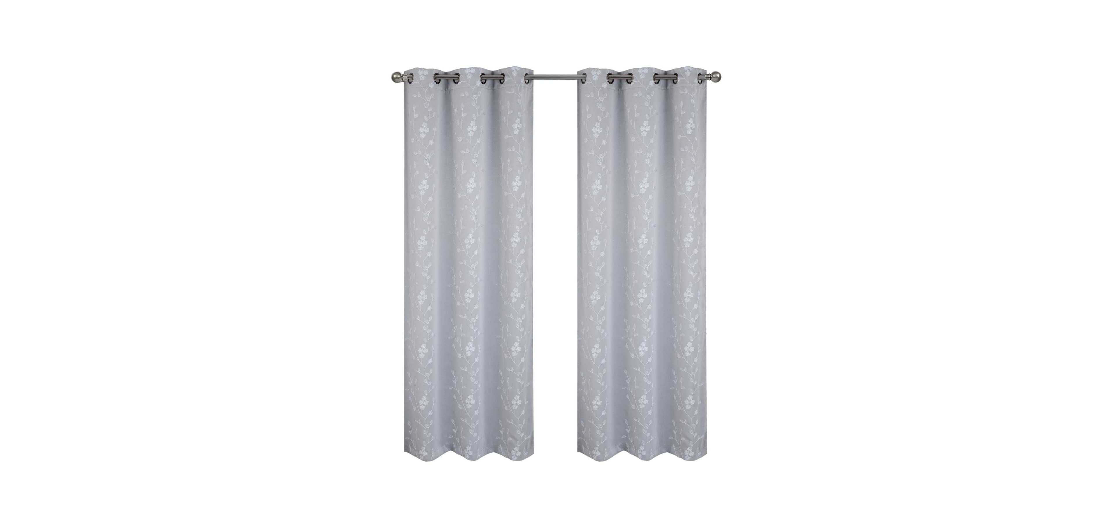 Rt Designer Collection Lilian Embroidered Blackout Luxurious Decorative Grommet Curtain Panel Silver