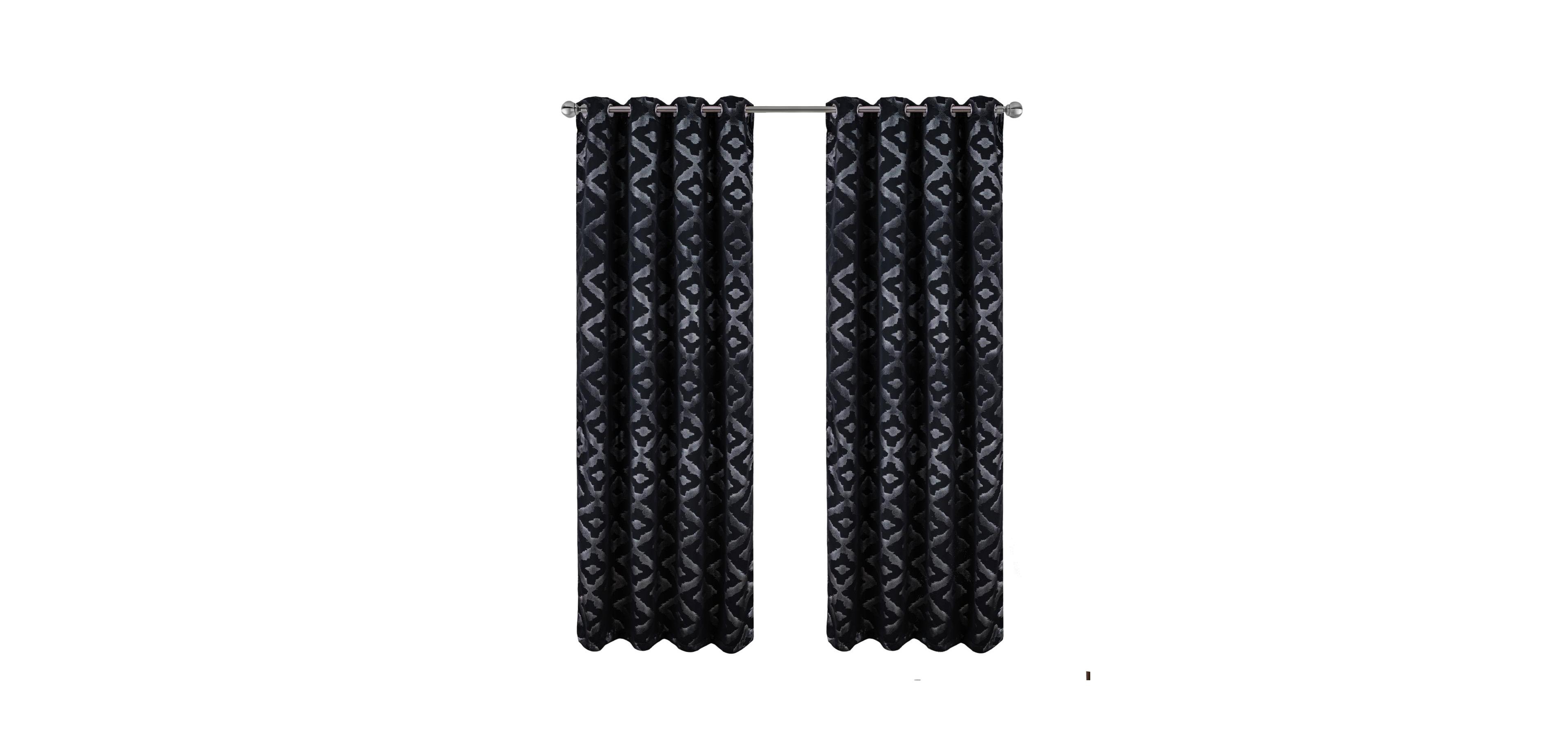 Rt Designer Collection Heathrow Halo Foil Blackout Luxurious Decorative Grommet Curtain Panel 54" x 90" Black