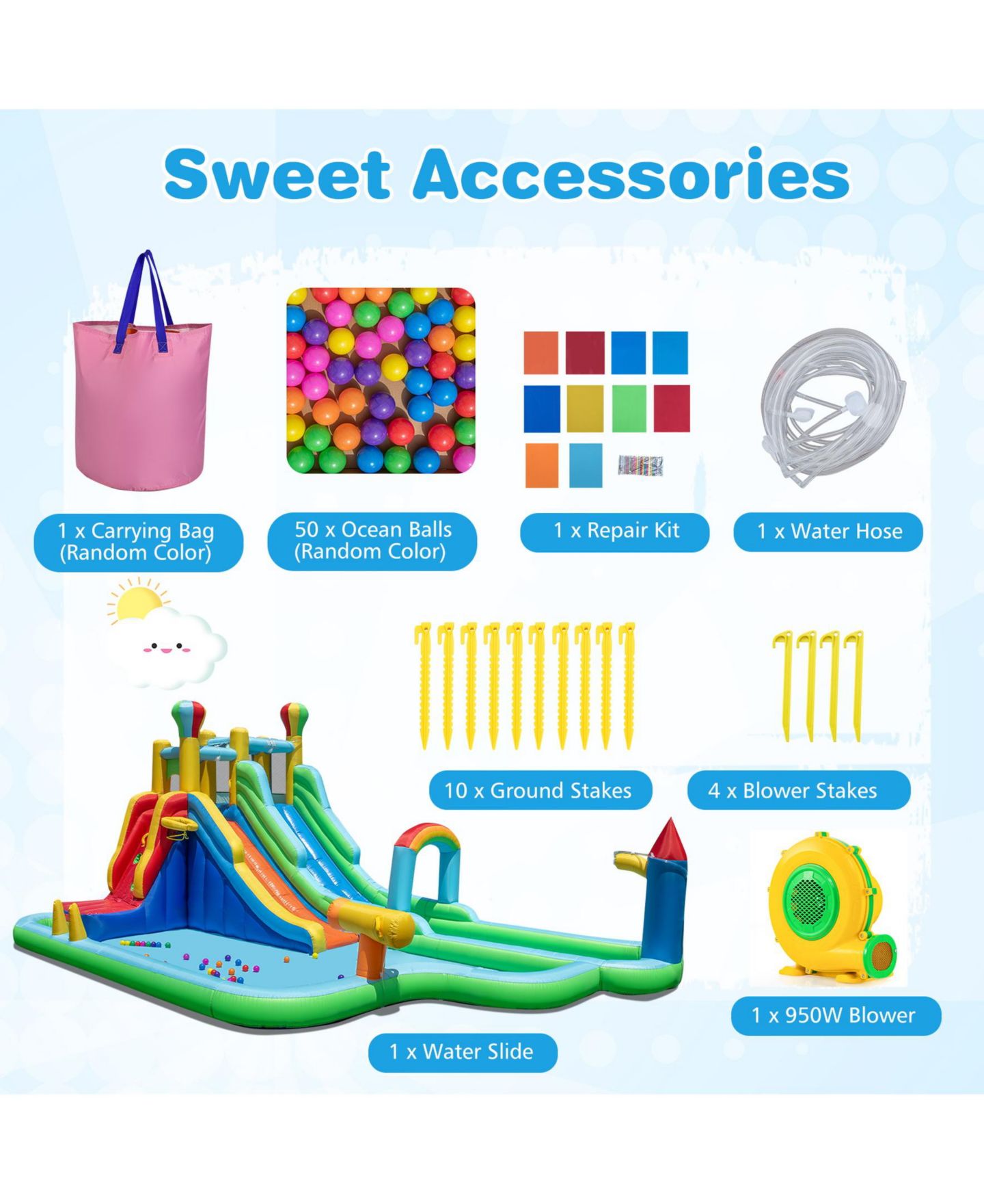 Детская игрушка SUGIFT Inflatable Water Slide Park Giant Bounce House with 950W Blower, цвет: Синий — фото 6