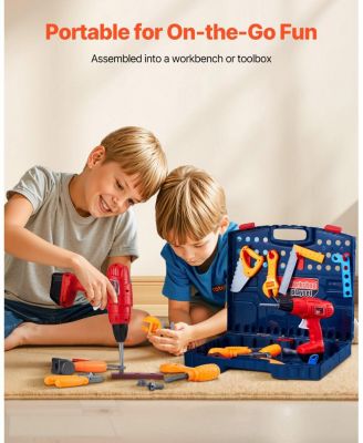 Kids Workbench, 56 PCS Tool Bench with Electric Drill & Realistic Tools, Pretend Construction Playset for Boys & Girls Age 3+