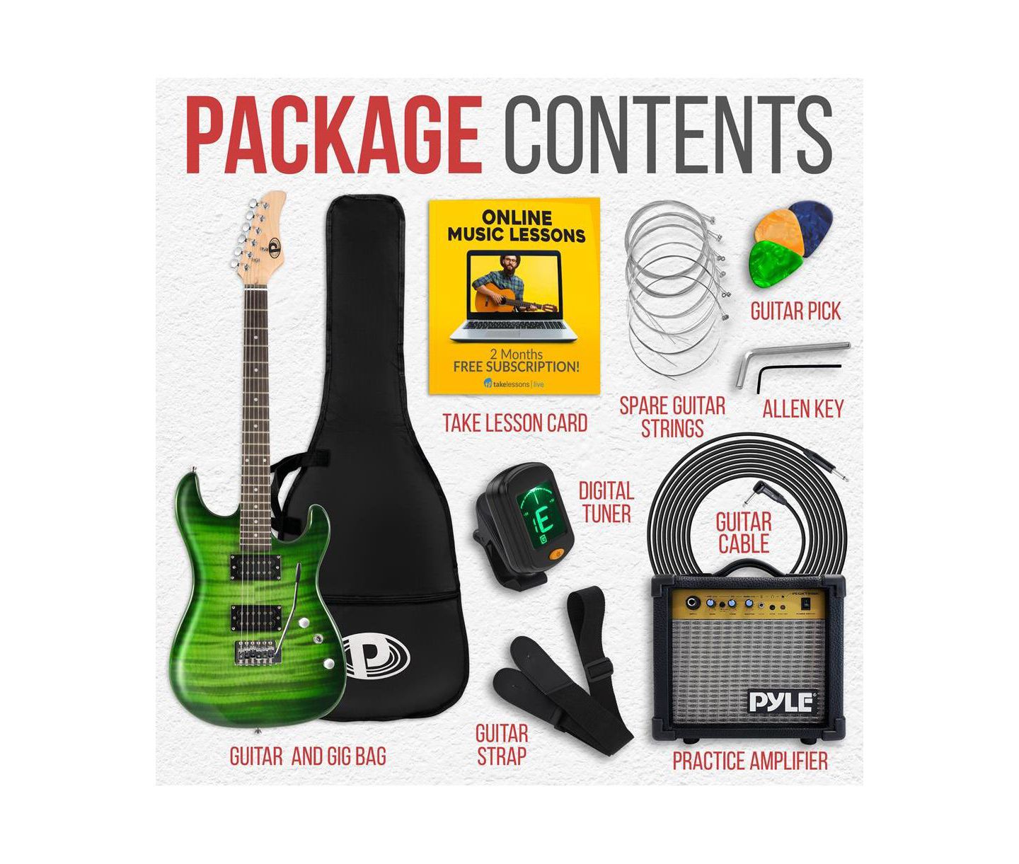 Детские игрушки Pyle 6-String Electric Guitar Beginner Starter Kit, Ages 11+, цвет: Зелёный — фото 9