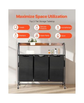 Laundry Sorter on Wheels with 2 Tiers, 3 Bags, and Hooks