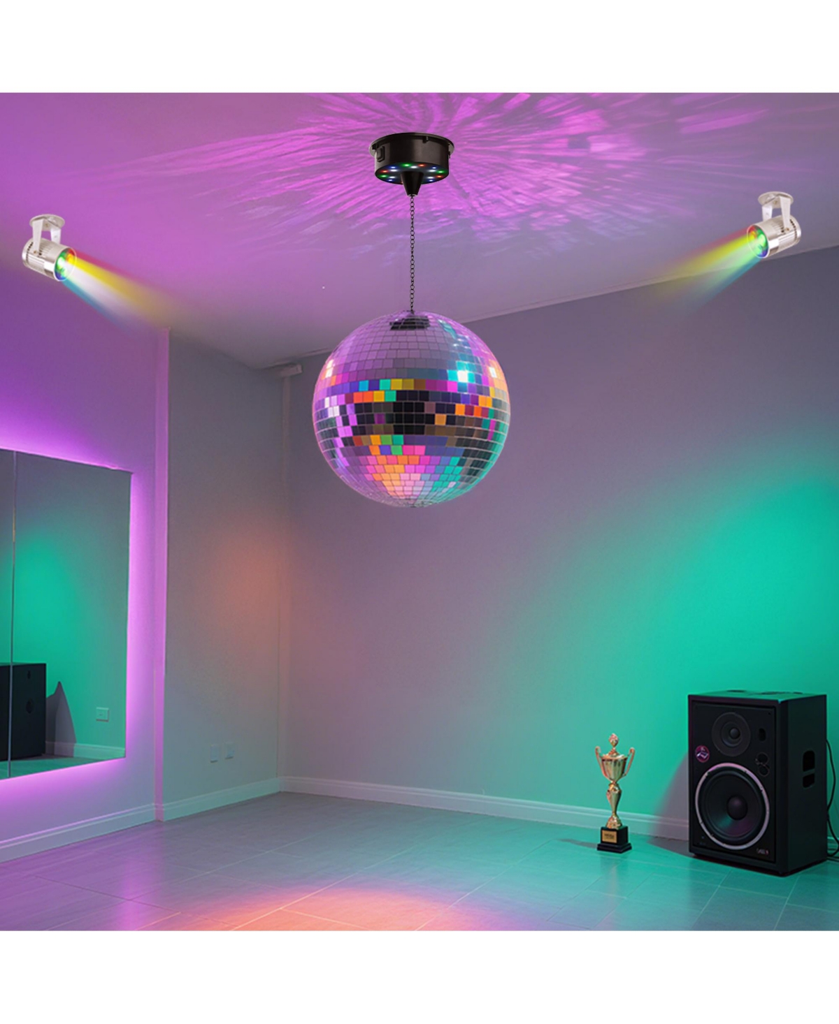 Yescom 12" Large Disco Ball with Motor and Lights 6RPM Rotator & 2PCS 3W Rgb Spotlights for 70s 80s Party Dj Bands Studio Event