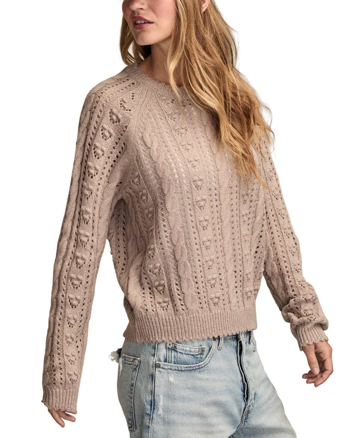 Lucky Brand Women's Pointelle Crewneck Sweater In Brown