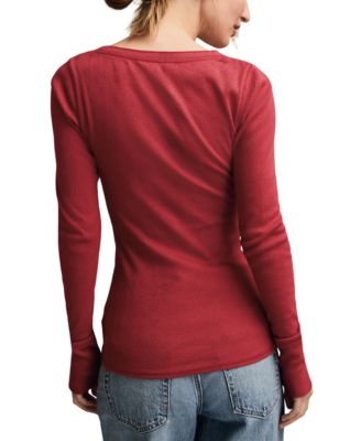 Women's Valentine Pointelle Trim Rib Henley Top