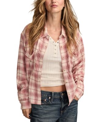Women's Cropped Plaid Drapey Long-Sleeve Shirt